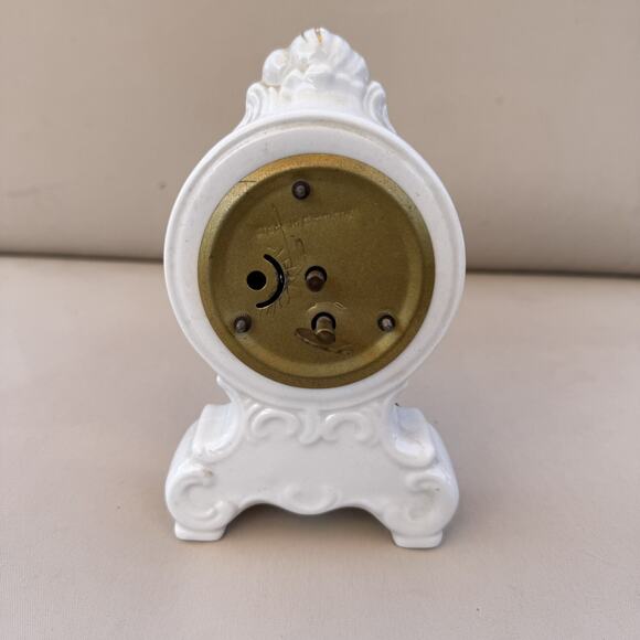 Vtg Dresden Mercedes Wind Up Miniature Porcelain Desk Clock Mark N Dresden WORKS - Picture 2 of 5